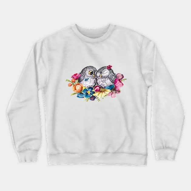 Watercolor Owls in Love Crewneck Sweatshirt by MagdalenaIllustration